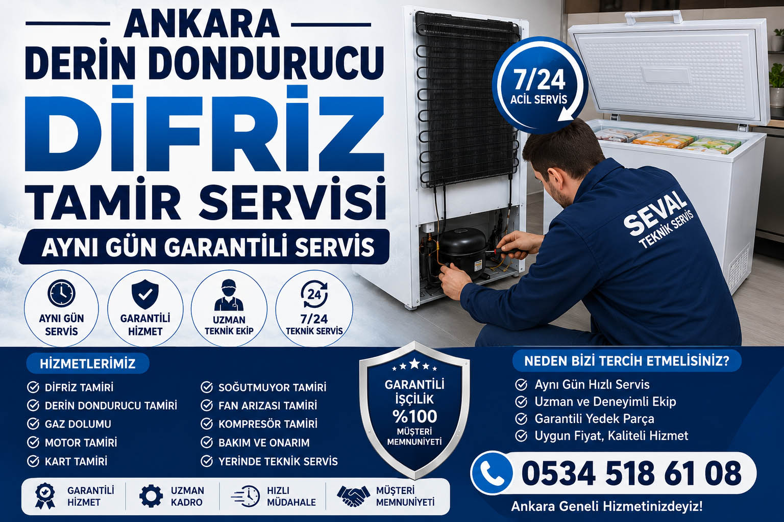 Ankara Derin Dondurucu Difriz Tamir Servisi - Aynı Gün Garantili Servis